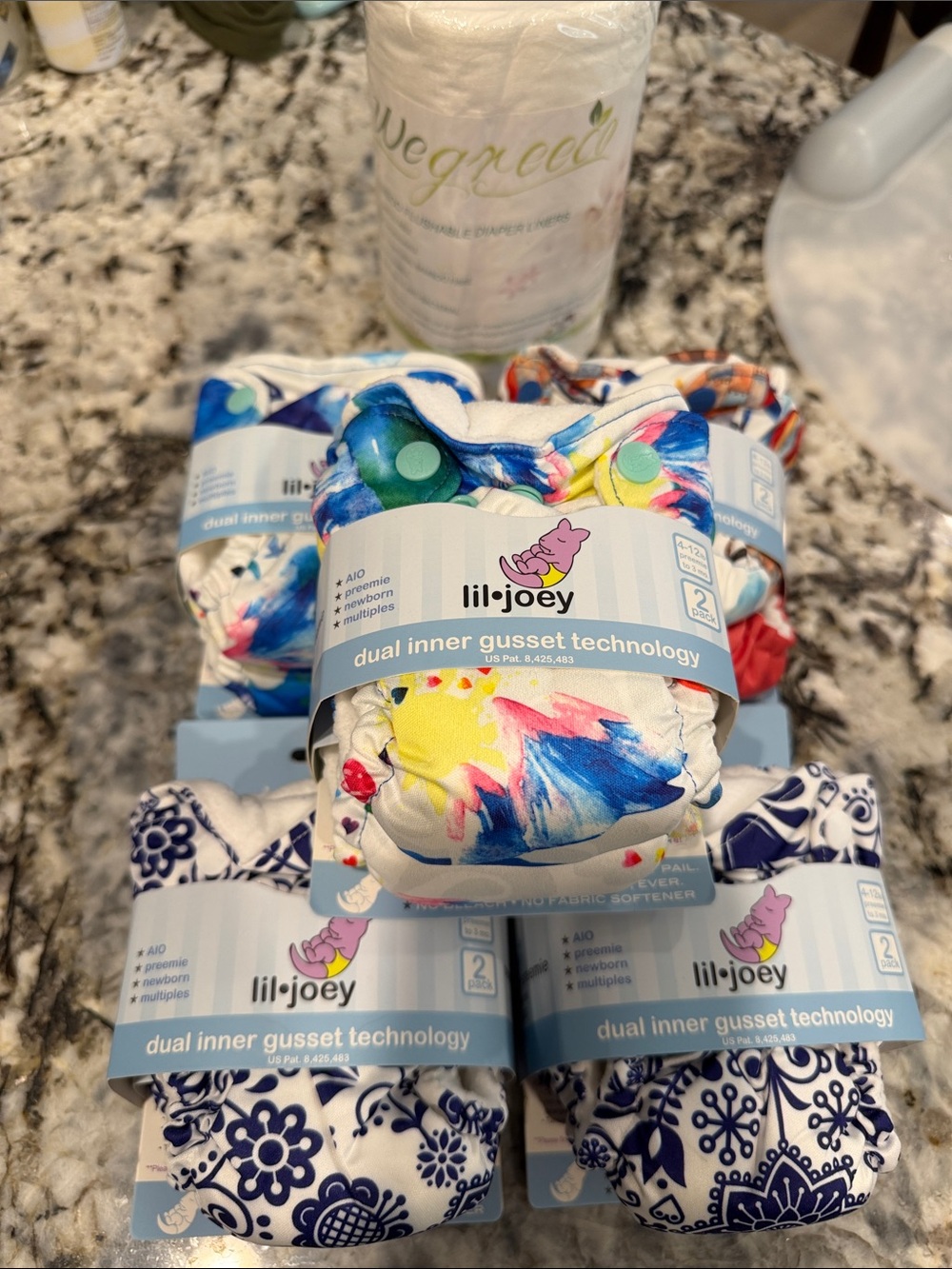 Lil-Joey Kids Cloth Diaper - Colorful Blue & White Prints Pack of 10